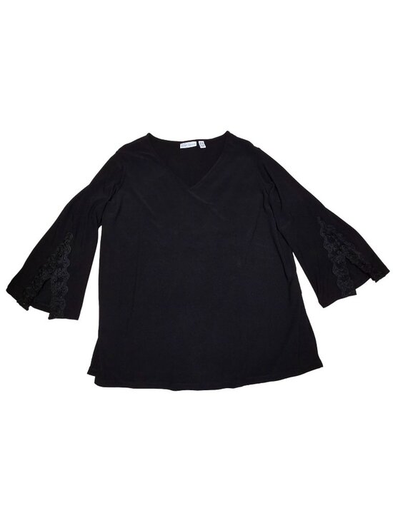 Susan Graver Tops - Susan Graver Black Liquid Knit Top 1XL V-Neck Bell Sleeve Lace